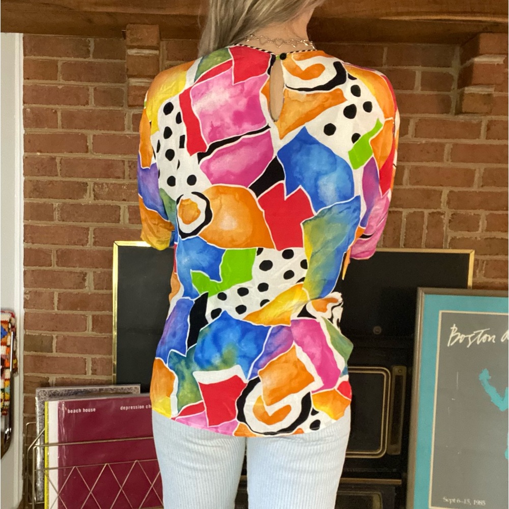 Vintage 80s 90s Studio Image Abstract Print Art Rainbow Top High Neck Cr… - Picture 5 of 12